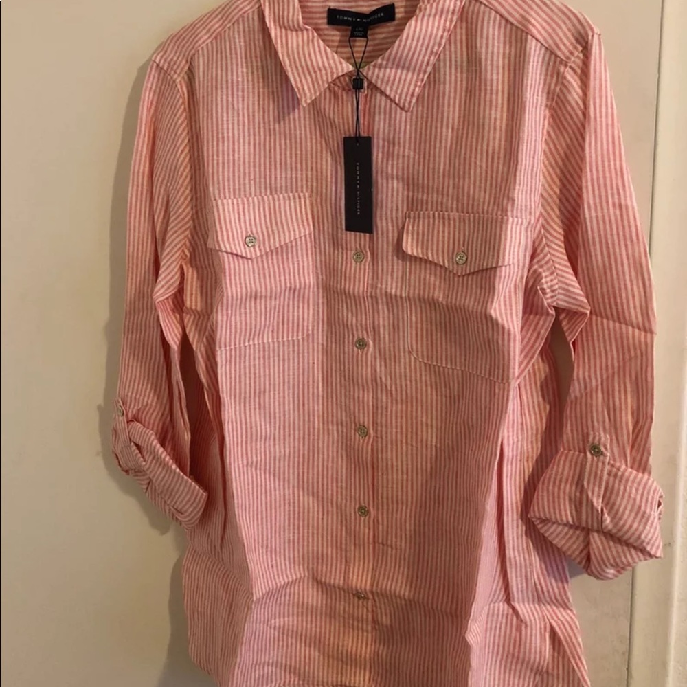 Pink and white striped Tommy Hilfiger button up